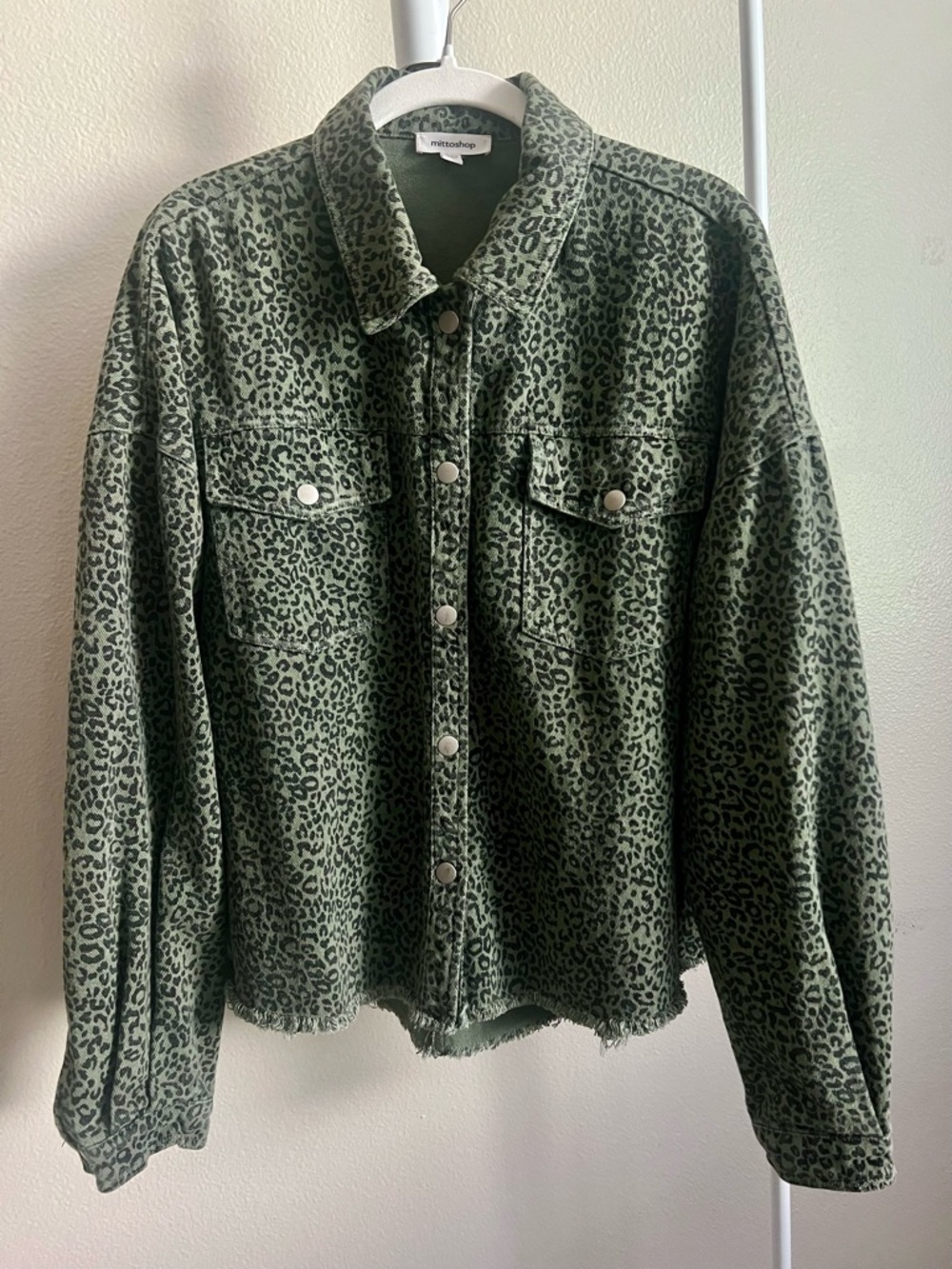 mittoshop Olive Green Jacket with Leopard Print